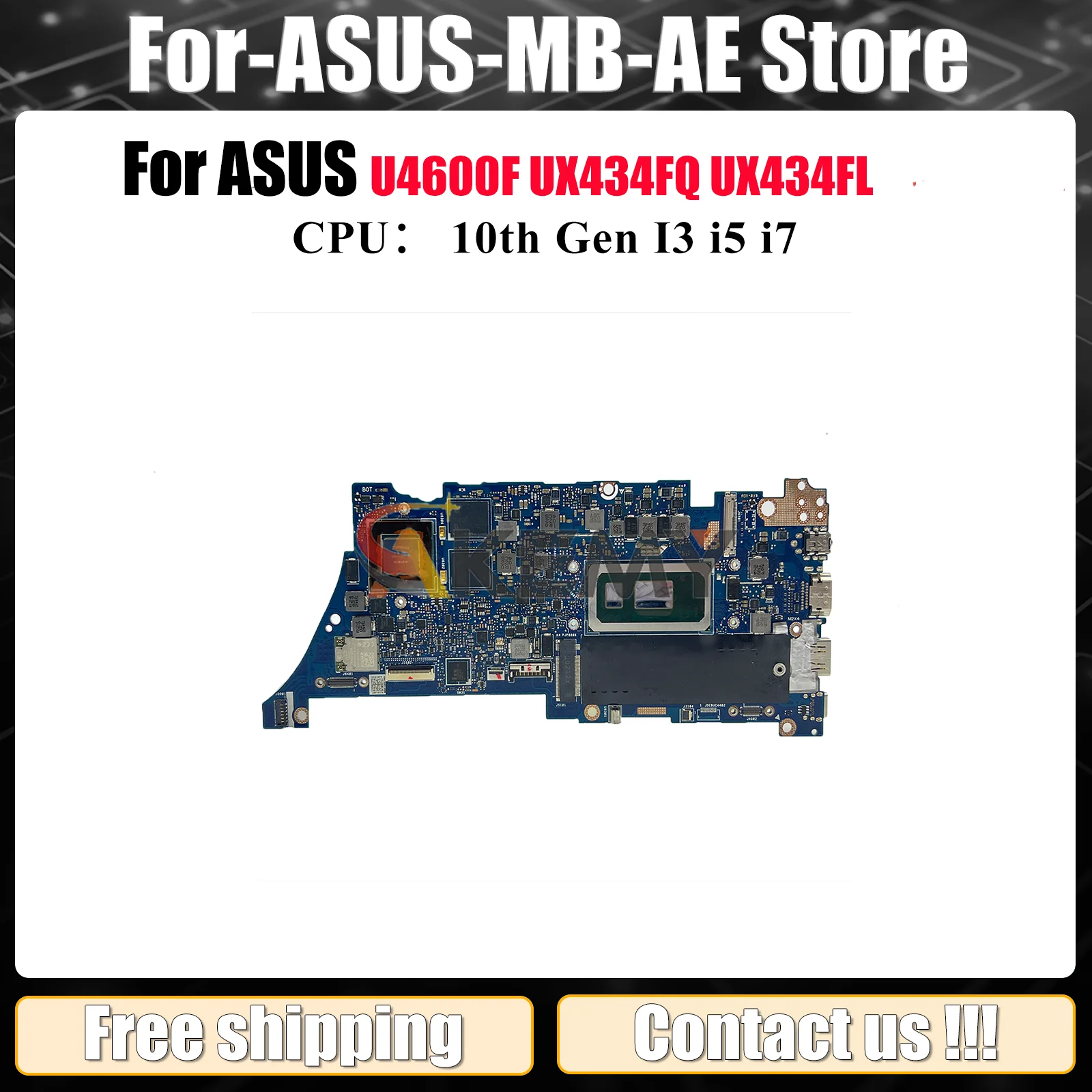 

UX434FQ Laptop Motherboard For ASUS ZenBook UX434FL U4600F UX434F Notebook Mainboard With 10th Gen I3 i5 i7 100% tests OK stk