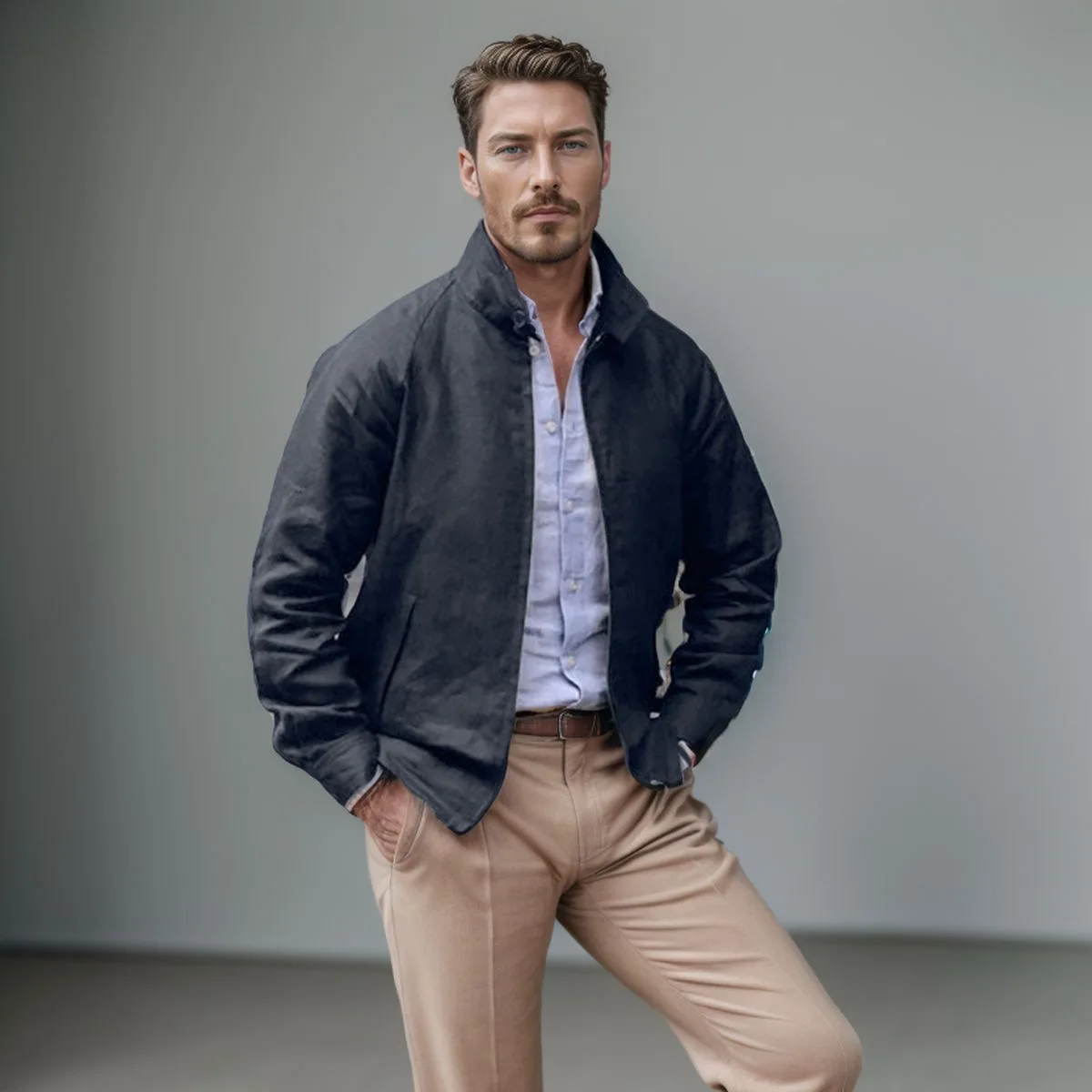 

Autumn Man Jacket Fashion Simple Solid Color Stand Collar Male Outerwear Long Sleeve Zipper Breathable Daily Men Coat