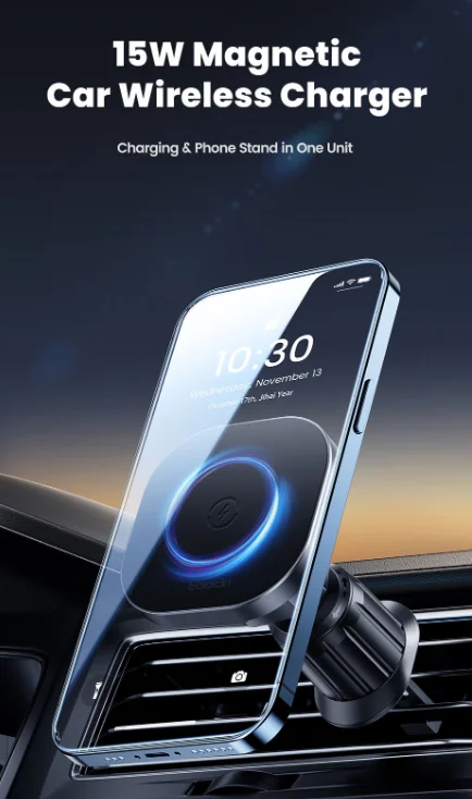 Magnetic Car Wireless Charger Air Vent Phone Holder 15W Fast Wireless Charging Mount for Smartphone, image 5