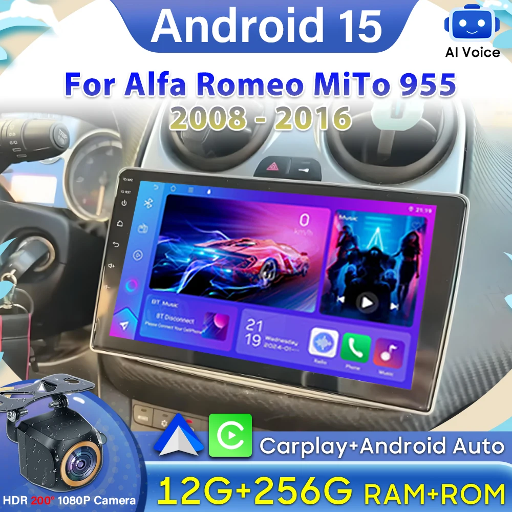 أندرويد 15 No 2din Carplay لسيارة ألفا روميو MiTo 955 2008 - 2016 نظام تحديد المواقع والملاحة راديو السيارة فيديو DVD شاشة ستيريو نظام تحديد المواقع شاشة السيارة #1