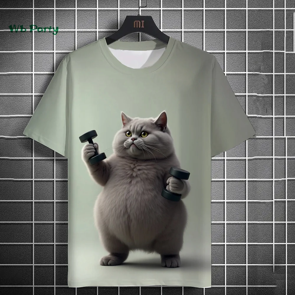 

Fun Men's T-Shirt 3D Fitness Cat Print Short Sleeve T-Shirt Oversized Men's Clothing Summer Street Casual Top Fun Animal T-Shirt