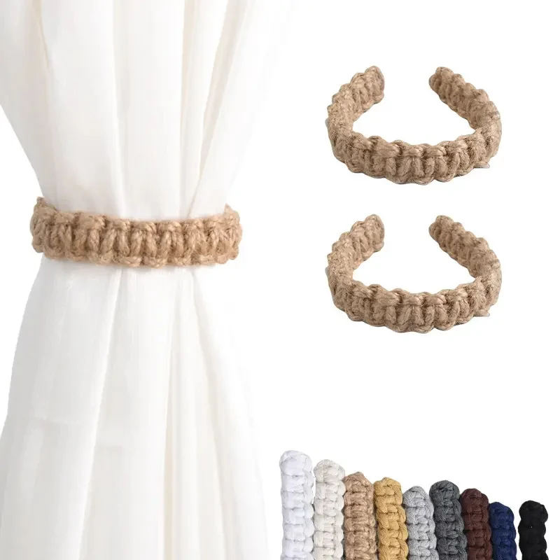 Jute Woven Curtain Tiebacks Natural Rope Window Decor with Boho Chic Style Handmade Macrame Curtain Holdbacks for Bedroom