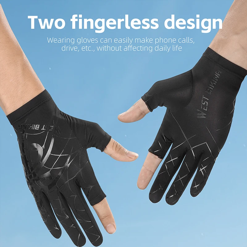 

WEST BIKING Ice Silk Cycling Gloves Anti-UV Touch Screen Breathable Anti-slip Elasticity MTB Road Bike Gloves Outdoor Sports