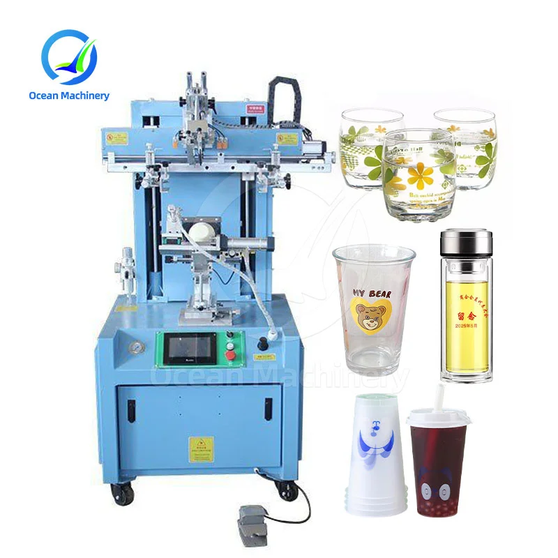 Customized Square Plastic Milk Glass Bottle Cup Container Silk Screen Printing Machine for Paper Cup