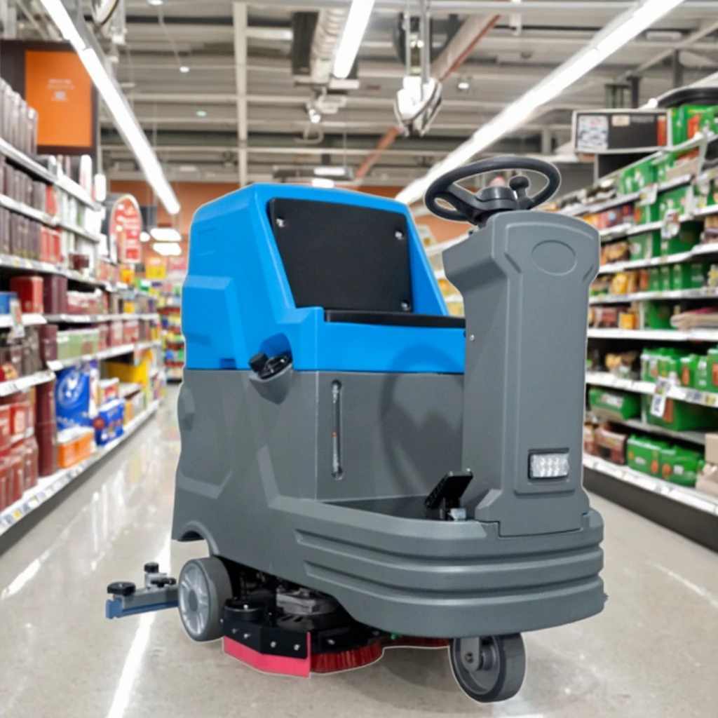 Electric Ride-On Floor Scrubber 85L Water Tank Low Noise High Performance 24V for Supermarket Cleaning