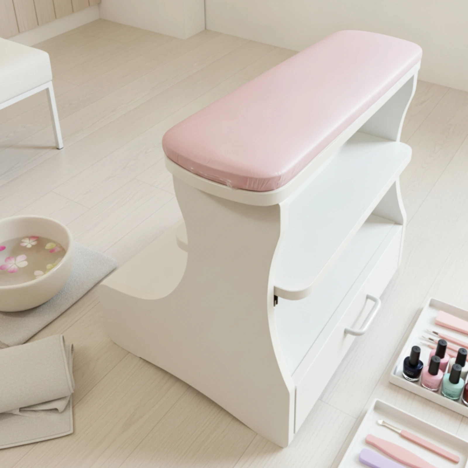 Footrest Stool with Drawer Padded Manicure Footrest Pedicure Stool Professional Furniture Comfortable for Nail Technicians