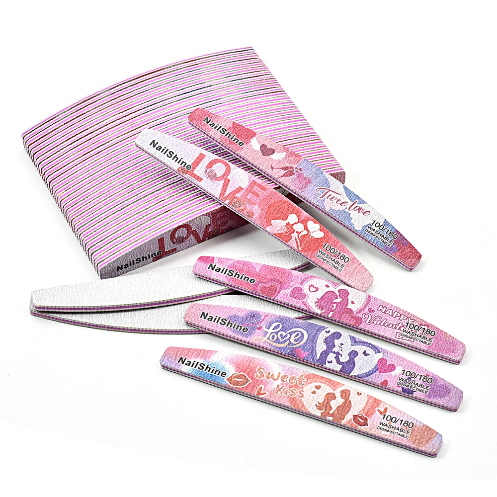 5/10 Pcs/Lot Acrylic Lovers Cover Nail File Reuse Sandpaper Half Moon Nails File Tool Grit 100/180 For Professional/personal/DIY
