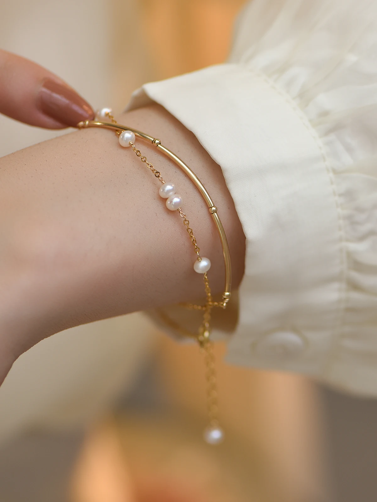 

Lii Ji Real Pearl Bracelet Double Layer 14k Goldfilled can wear for Necklace 36+5cm Women Wedding Birthday Jewelry Gift
