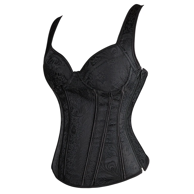 Gothic Jacquard Straps Overbust Corset Sexy Waist Cincher Bustier Shapewear Zipper Side Plus Size Lingerie