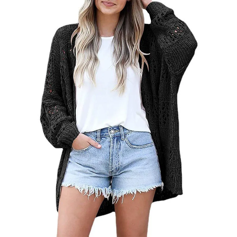 Women Sweater Jacket Lady Spring Autumn Style Girl Students Solid Color Cardigan Long Sleeve Hollow-Out Mohair Sweater Jacket - view 4