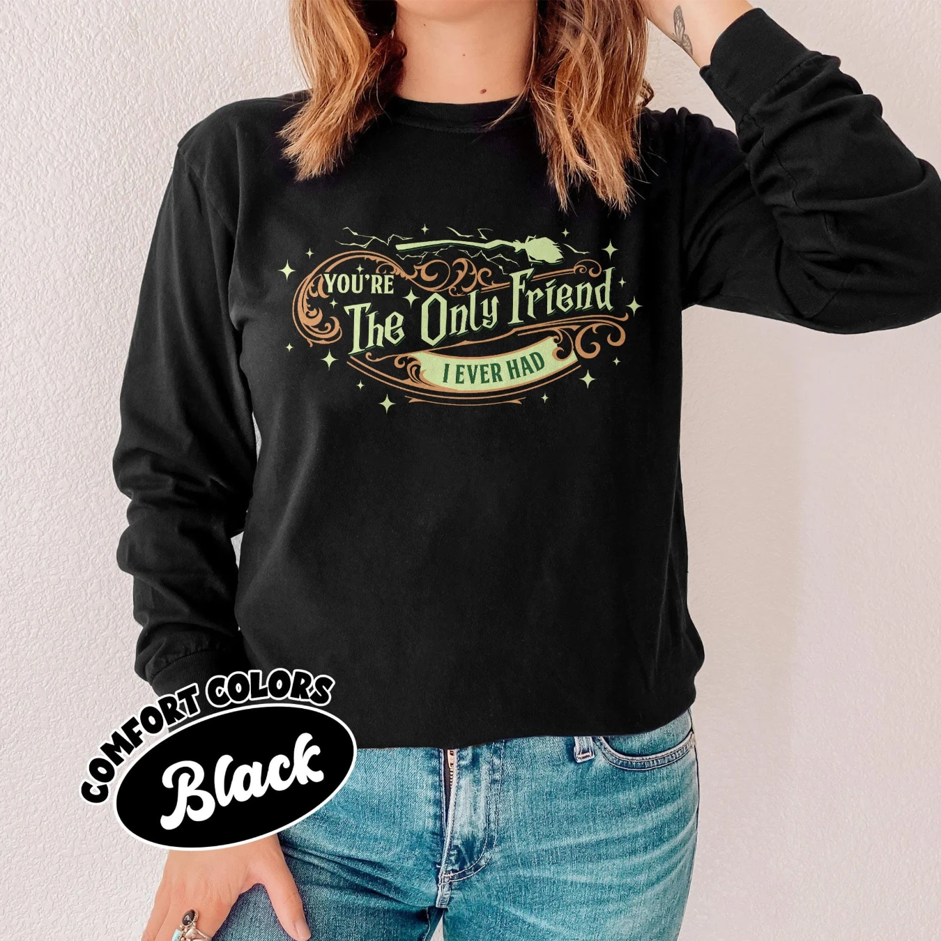 Wicked Movie Inspired Pink&Green Couple Shirt Comfort Colors, Wicked Friendship TShirt, Defy Gravity Broomstick Magic Wand