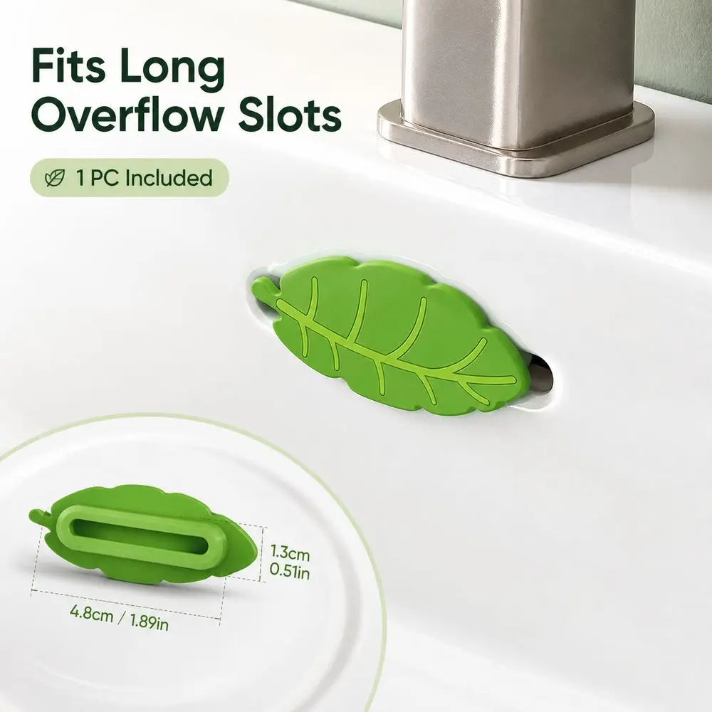 Silicone Washbasin Overflow Plug Green Leaves Leaf Shaped Sink Overflow Plug Insect Blocking Odor Blocking Overflow Hole Cover