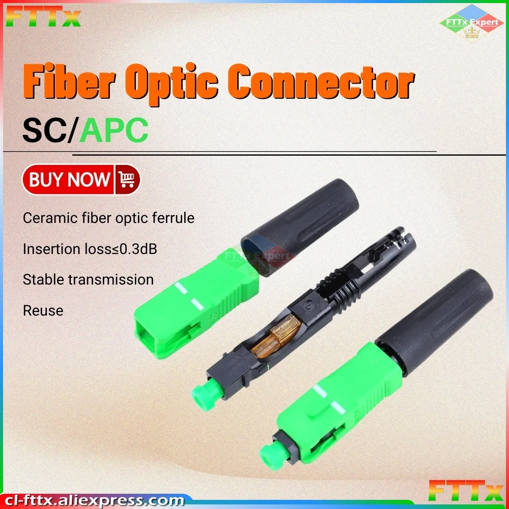 

100PCS Fiber Optic Fast Connector FTTH SC APC Single Mode Fiber Optic Adapter SC/APC FTTH SC Fiber Connector Field Assembly