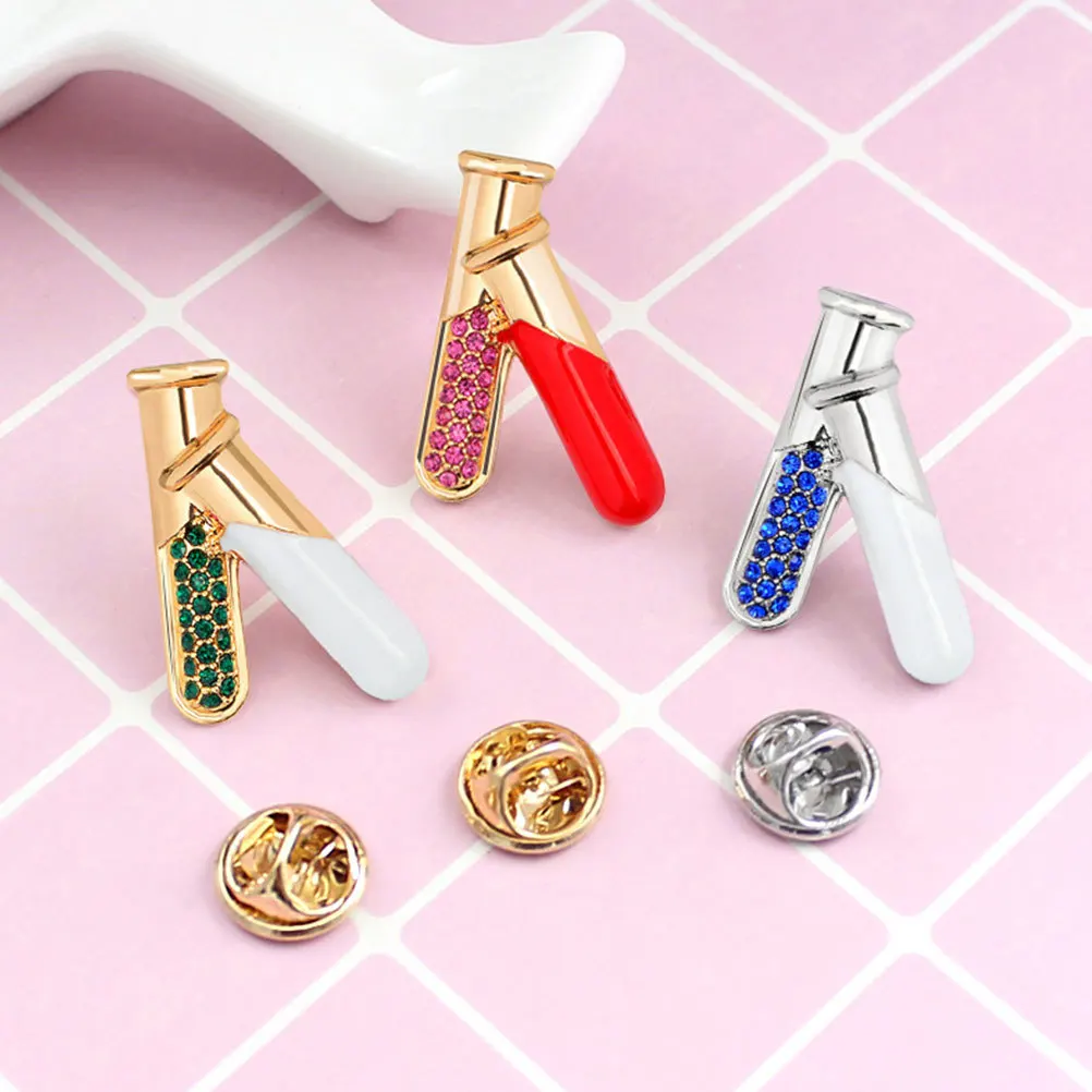

3Pcs Creative Test Tube Brooch Rhinestone Lapel Pin Elegant Badge for Suits Sweaters Bags Party Dressing Accessories