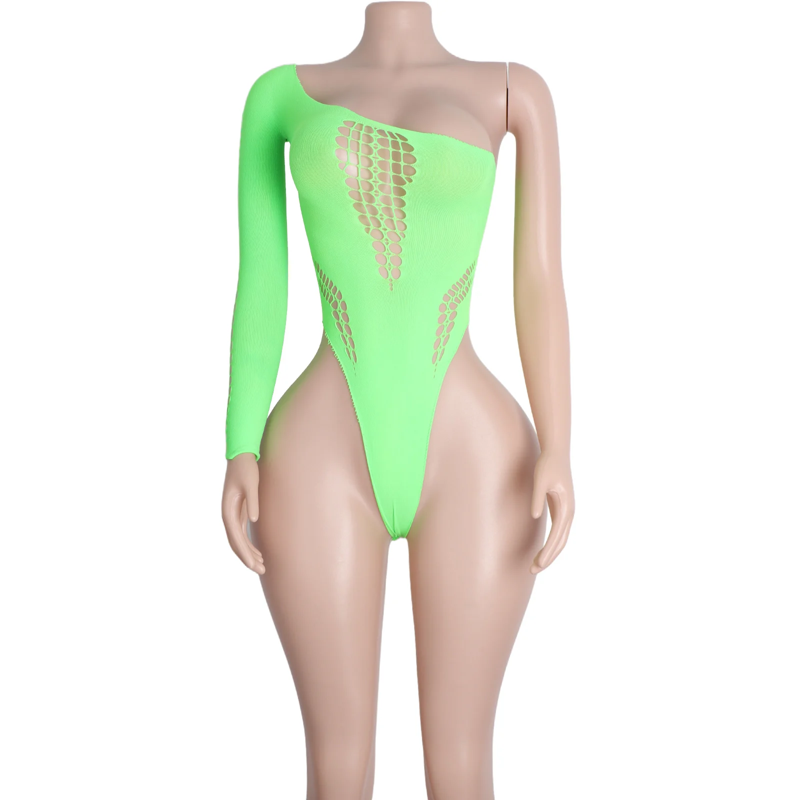 

Экзотический комбинезон с одним рукавом и стильными стрингами для модных клубных выступлений и ночных мероприятий, танцевальный костюм