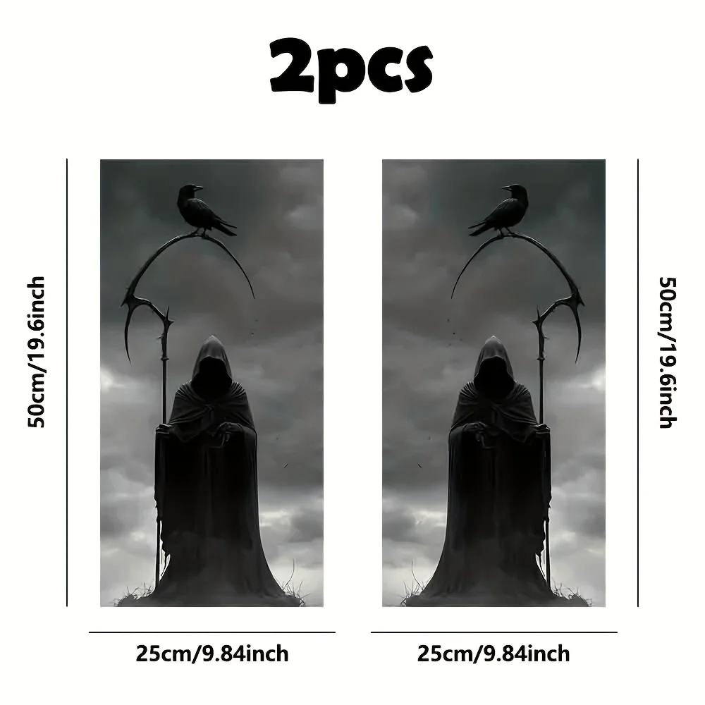 2 pieces of Silent Reaper Vinyl Car Stickers - B-pillar protective film, scratch resistant and waterproof Gothic horror design,