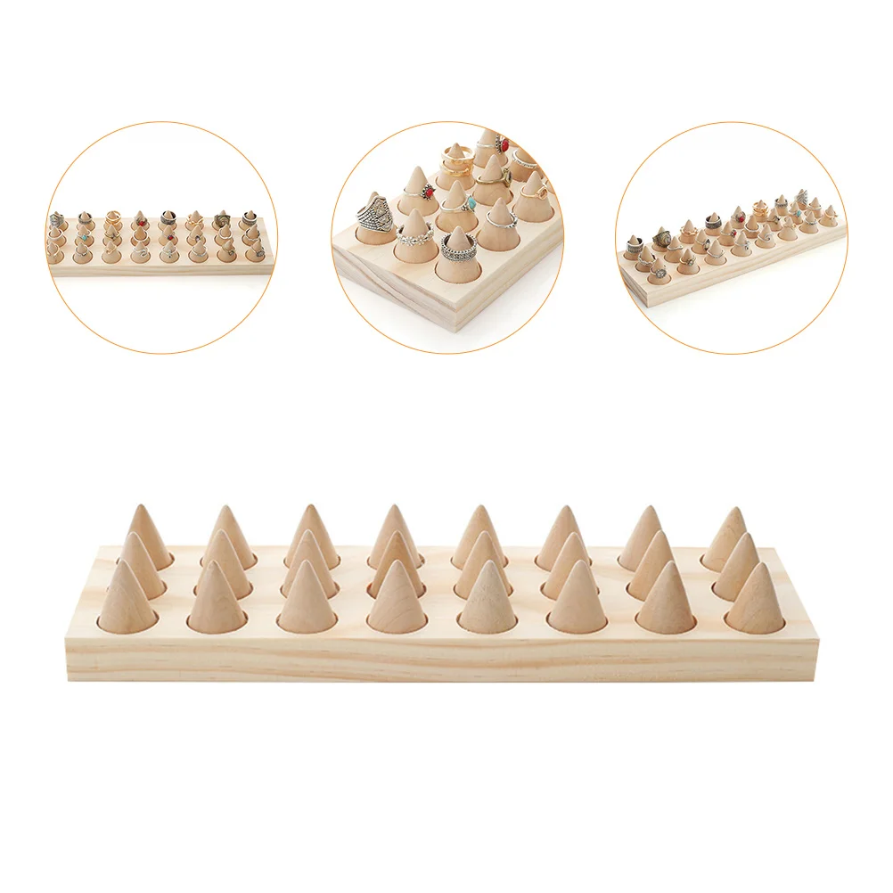 

1pc Wooden Ring Jewelry Display Stand Storage Organizer For Countertops Trade Display Rack Shows Bedroom Decor (Khaki)