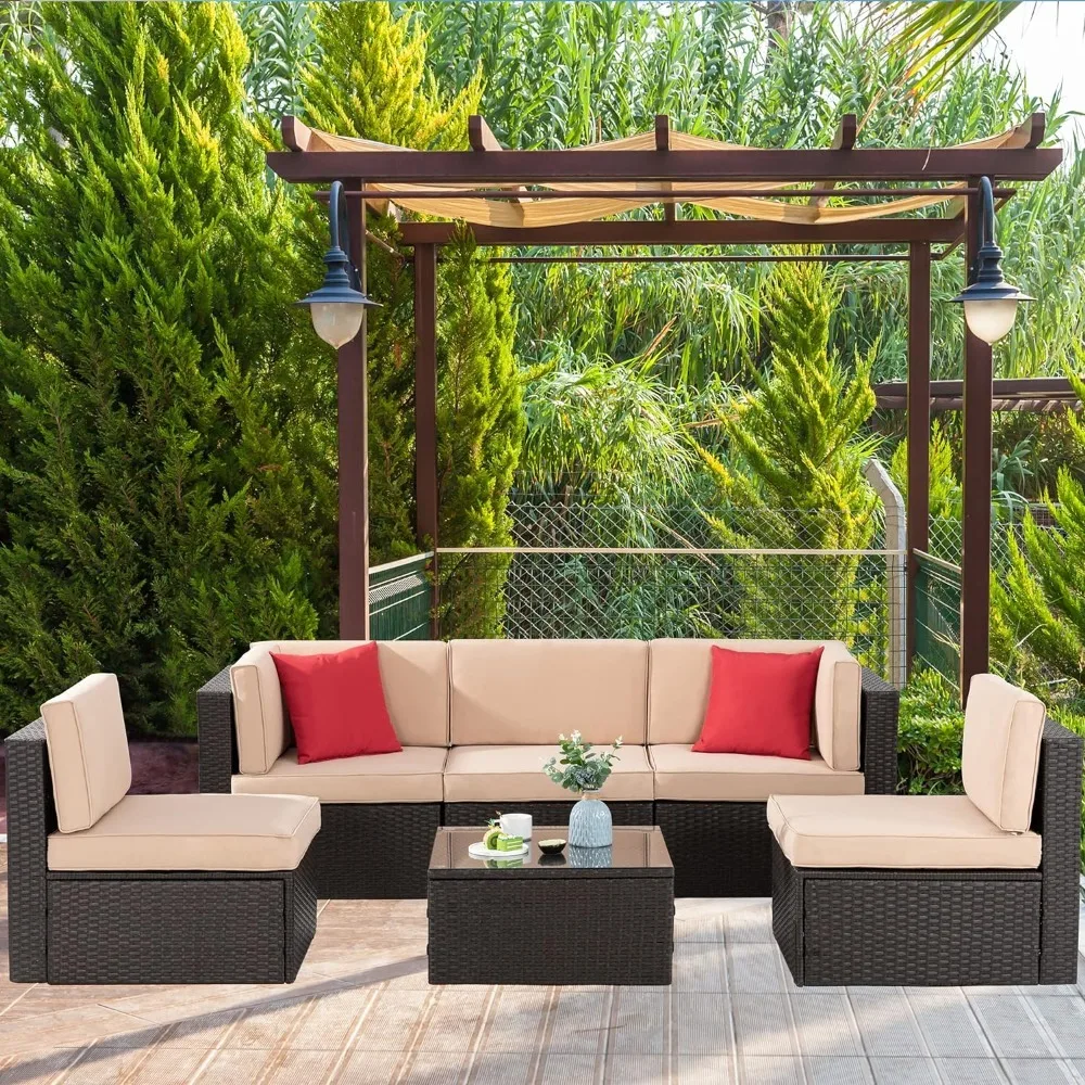 

Outdoor Furniture for Garden Furniture Sets With Glass Table and Ottoman Cushions and Red Pillows Balcony Table Chair Set Chairs