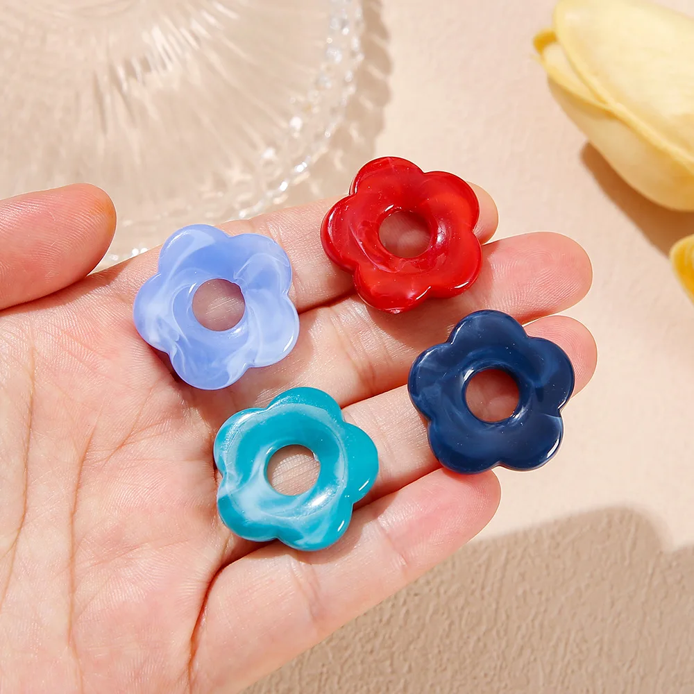 10PCS Cute Perforated 26mm Acrylic Five-Petal Flower Bracelet Floral chain with Spacer Beads Pendant DIY Jewelry Accessories