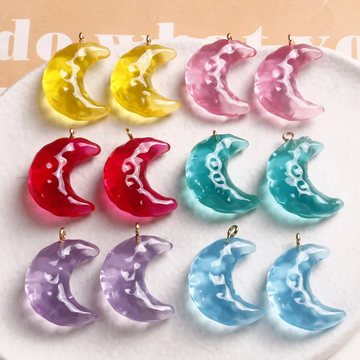 Pendientes de resina convexa de dopamina para mujer, 2 piezas, versátil, Color claro, media luna, DIY, collar, colgante, joyería, accesorios, venta al por mayor