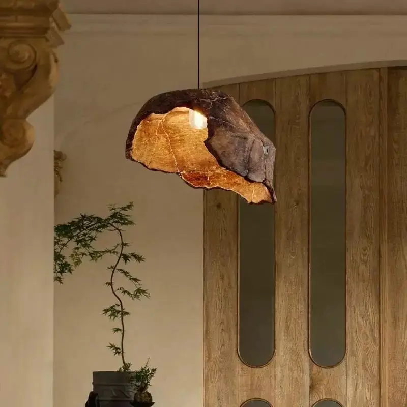 2026 Wabi Sabi Style Dried Lotus Flower Pendant Lamp Japanese Retro Zen Theme Decorative Hanging Light For Guesthouse Pendant Li