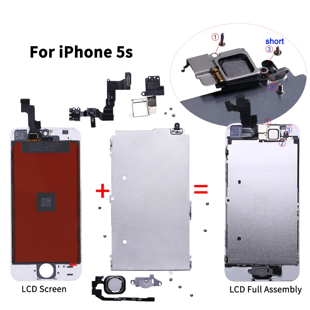 AAA+ Full Assembly Display For iPhone 5 5C 5S SE 6 6S 7 8 Plus LCD Touch Screen Digitizer Replacement +Home Button Front Camera