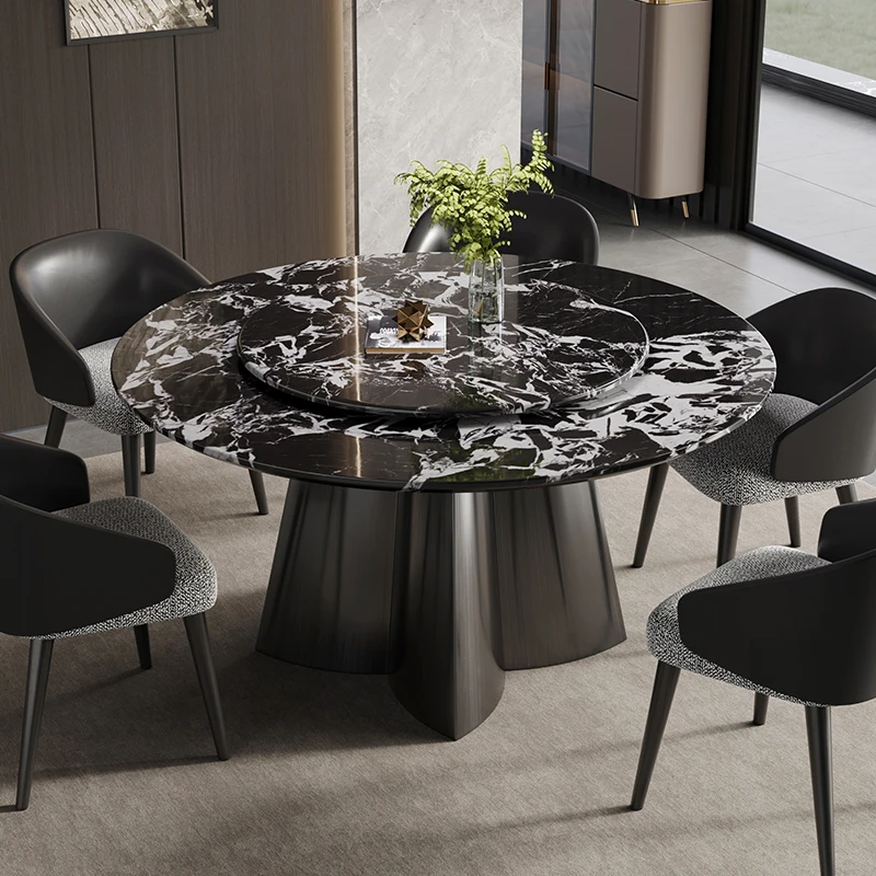 بلغاري طاولة طعام من الرخام الطبيعي الأسود وكرسي مجموعة غرفة المعيشة 2025 كرسي جديد خفيف فاخر منزلي مستدير لتناول الطعام