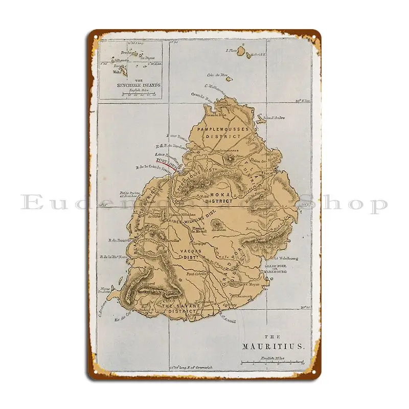 Vintage Mauritius Map 1862 Metal Sign Party Wall murale Iron Wall Decor Club Tin Sign Poster