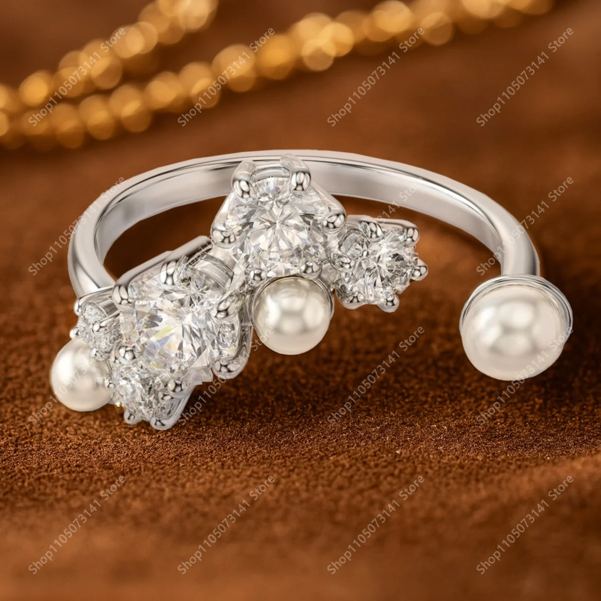 

Модное и элегантное открытое кольцо с кристаллами росы и жемчугом, универсальные высококачественные украшения для ежедневного использования на рабочем месте — подарок на день рождения