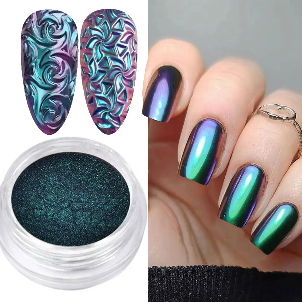 1box Chameleon Green Chrome Nail Powder Color-Shift Magic Mirror Nail Glitter Pigment Manicure Rubbing Dust Gel Polish Decoratio
