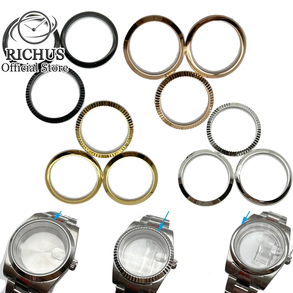 Fluted Bezel Stainless Steel Silver Rosegold Black Gold ​Fit 36mm 39mm Watch Case Ring high-quality Replacement Repair Parts