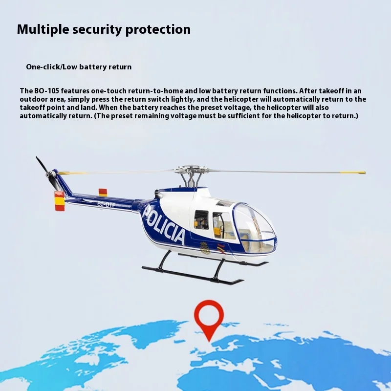 Flying Wing 470 BO-105 Navy Painted Realistic Six Channel Single Propeller Professional Simulation Remote Control Model Helicopt