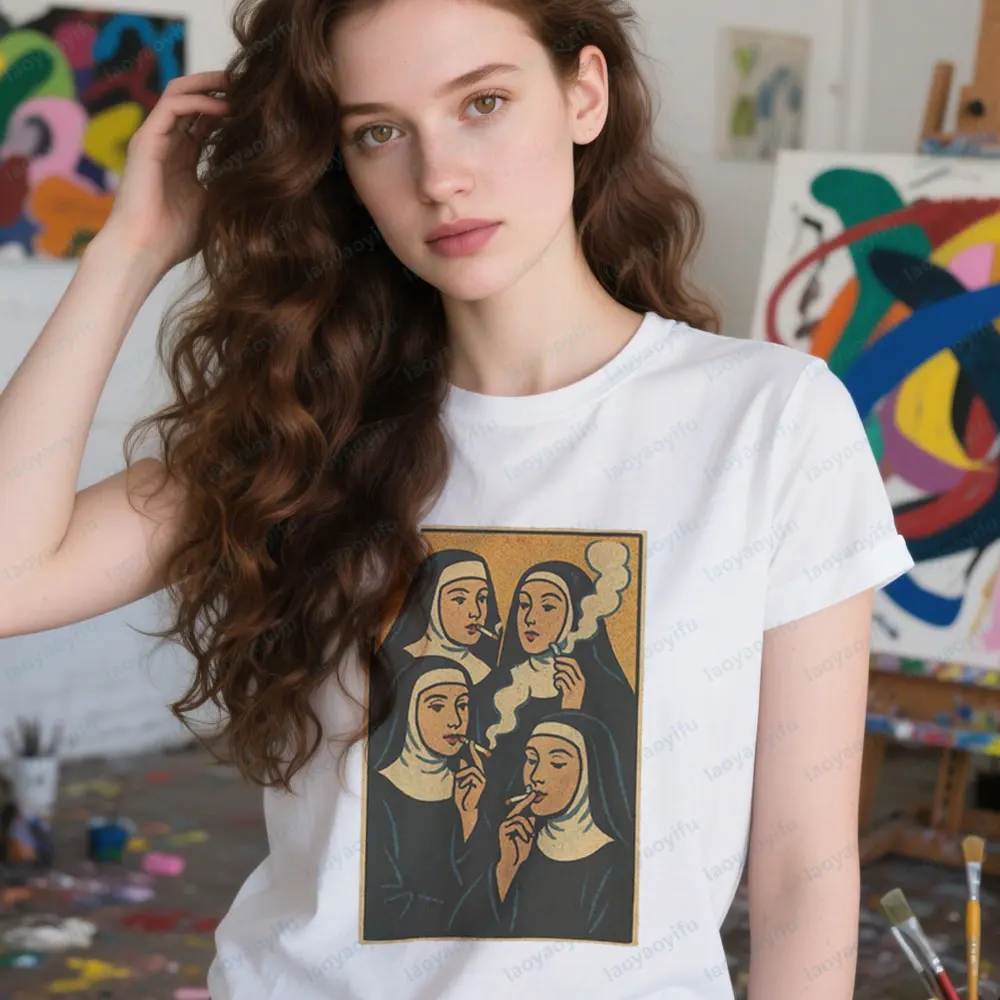 Camiseta con Meme de monjas para fumar, camiseta Unisex de estilo cómico Retro, camiseta de Humor Edgy, gráfico de religión Taboo, regalo divertido para hombres y mujeres, Tops informales