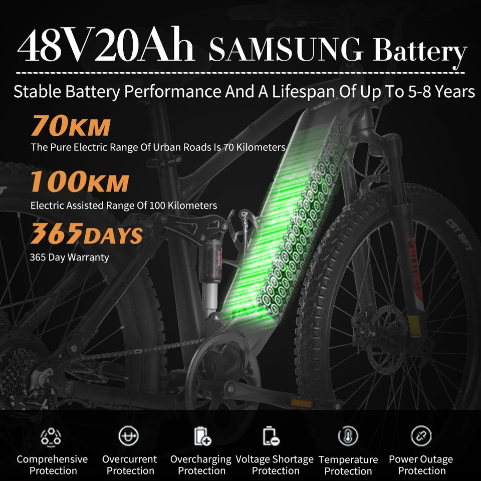 SYR03 Electric Bike 1000W Motor 48V45Ah Removable Lithium Battery E-Bike 42km/h Commuting Leisure Riding Adult Electric Bicycle image 15