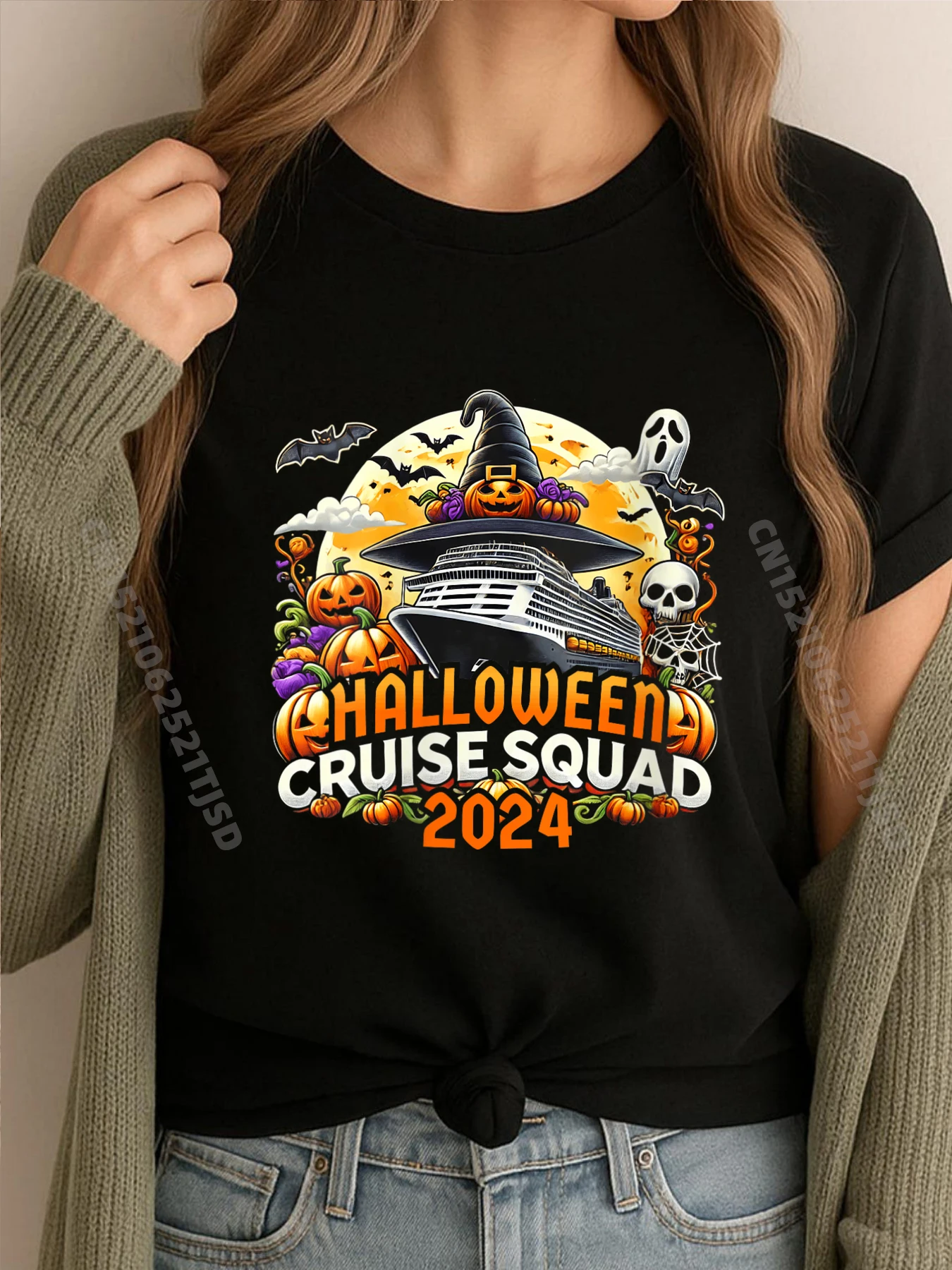 

Womens Happy Halloween Cruise Squad Spooky Pumpkin Family Fashion T Shirt Woman Tshirts Woman Thanksgiving