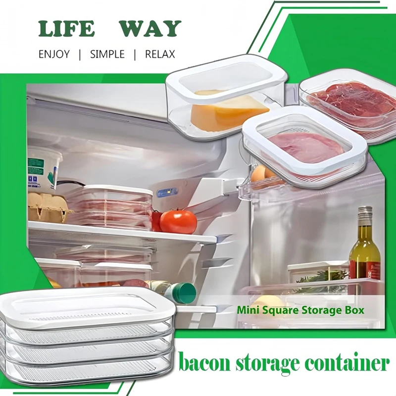 Bacon Storage Container For Fridge,Stackable Lunch Meat Storage,Ham And Cheese Container For Fridge-Cold Storage