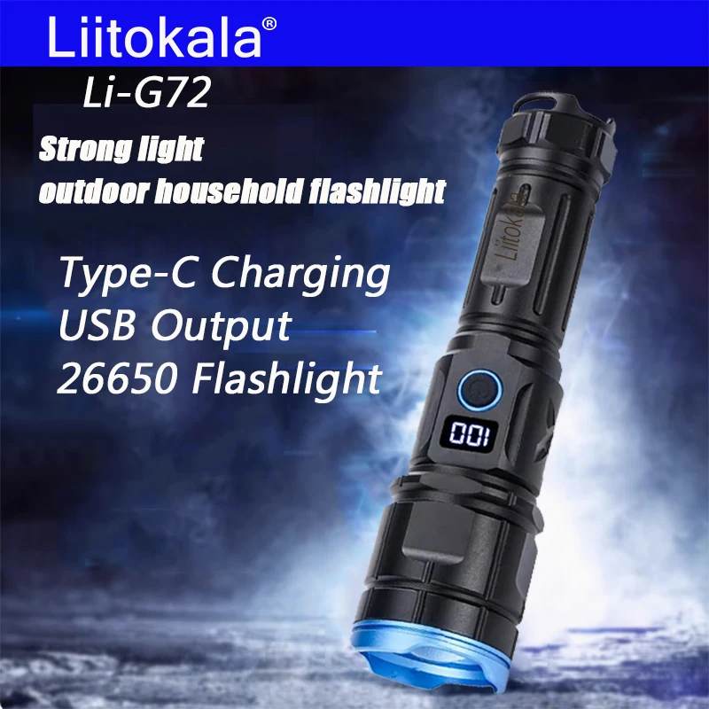 

LiitoKala LF-G72 Built-in rechargeable battery Pattern Strong Light Outdoor Household Use LCD Display Screen Flashlight