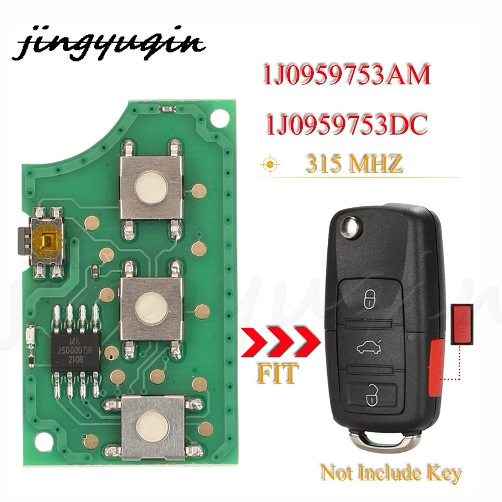 jingyuqin 4 Buttons Remote Car Key Circuit Board Fob 315MHZ 1J0959753AM / 1J0959753DC For VW Volkswagen Golf 2009 NBG92596263