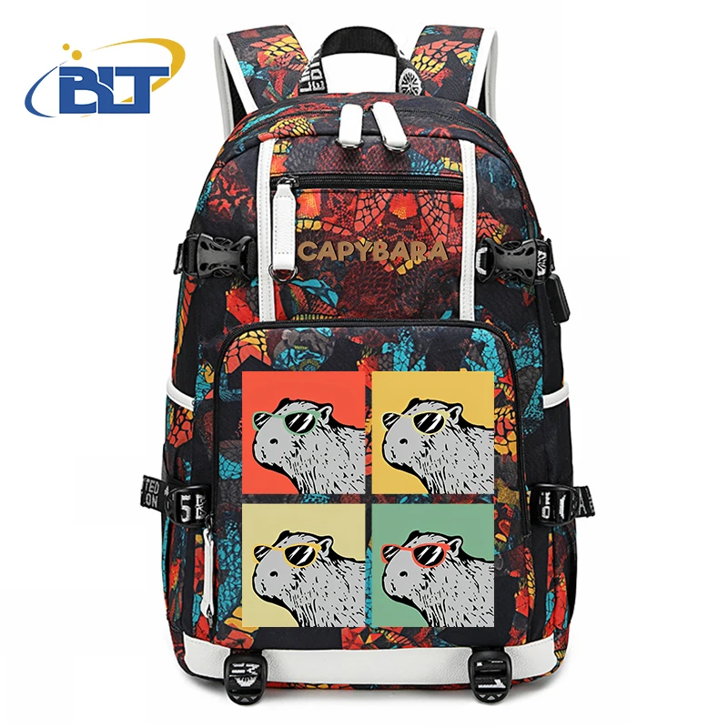 Cute Capybara printed student schoolbag youth backpack usb large capacity travel bag kids school gift