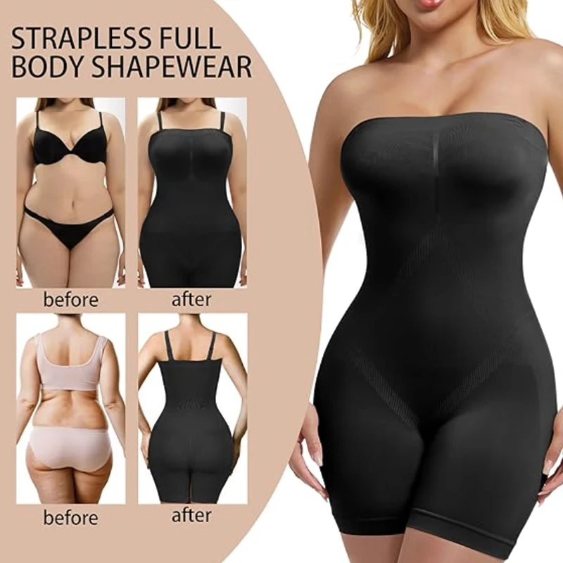 GUUDIA Sculpting Body Shaper with Removable Straps Jumpsuit Tops Tube Top Boyshort Bodysuits Strapless Shorts Bodysuits Seamless