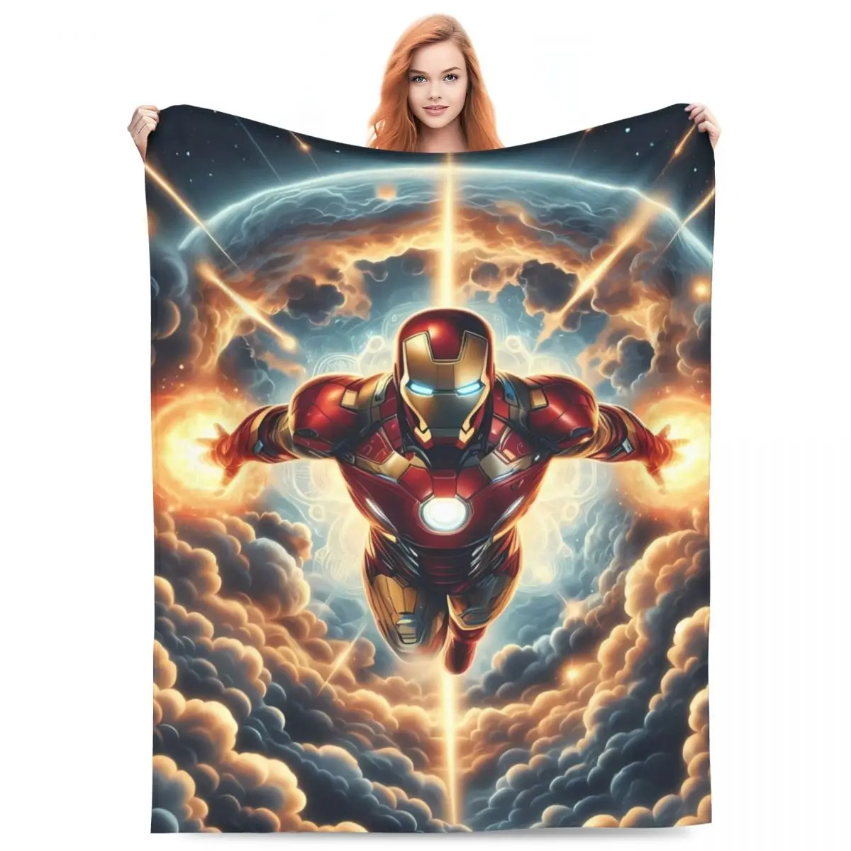 ผ้านวมคลุมเตียงไอรอนแมนผ้าห่มนวมนุ่มพิเศษสำหรับโซฟาเบดสำหรับเดินทางสำนักงานผ้าคลุมเตียงนุ่มฟู