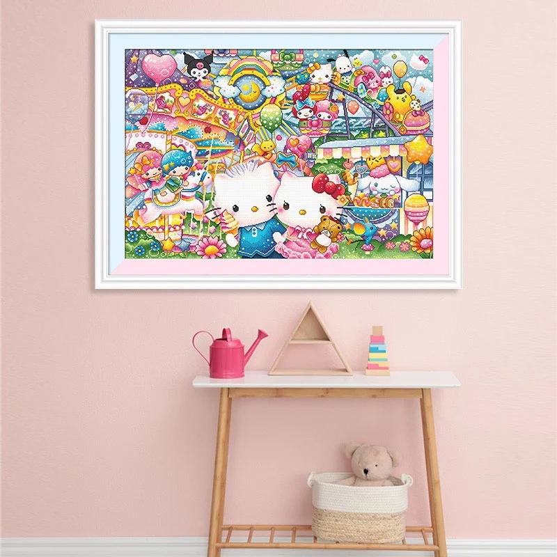 KS cross stitch kits 2024 Cartoon Anime Self Embroidery Handmade Thread Embroidery Children's Room Bedroom Kitty Amusement Park