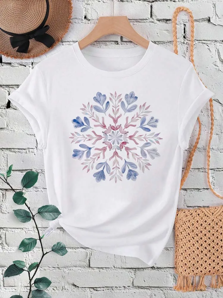 Floral Mandala Print Women Fashion T Shirt Summer Short Sleeves O Neck Y2K Tops Tee Female 90s Casual Clothing