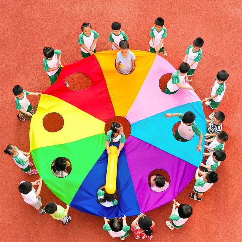 2-5M Diameter Outdoor Rainbow Umbrella Parachute Toys Kindergarten Hit Hamster Colorful Mat Team Play Fun Game Kids Sports Toys