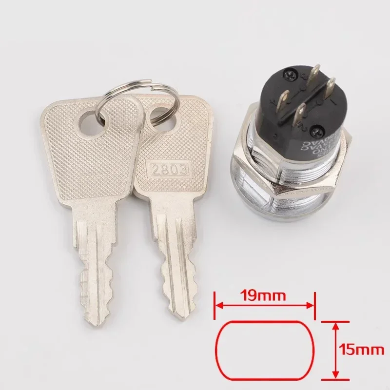 5 Sets 19mm 4Pin Metal Electronic Power Lock Key Switch ON-OFF 2Position DPST A Series 2803 Zinc Alloy Welding Terminal