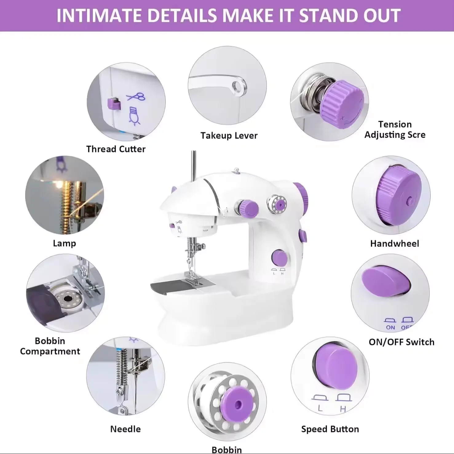 Household Sewing Machine Portable Electric Sewing Machines with Light and Speed Control for Beginner DIY Home Sewing Accessories image 3