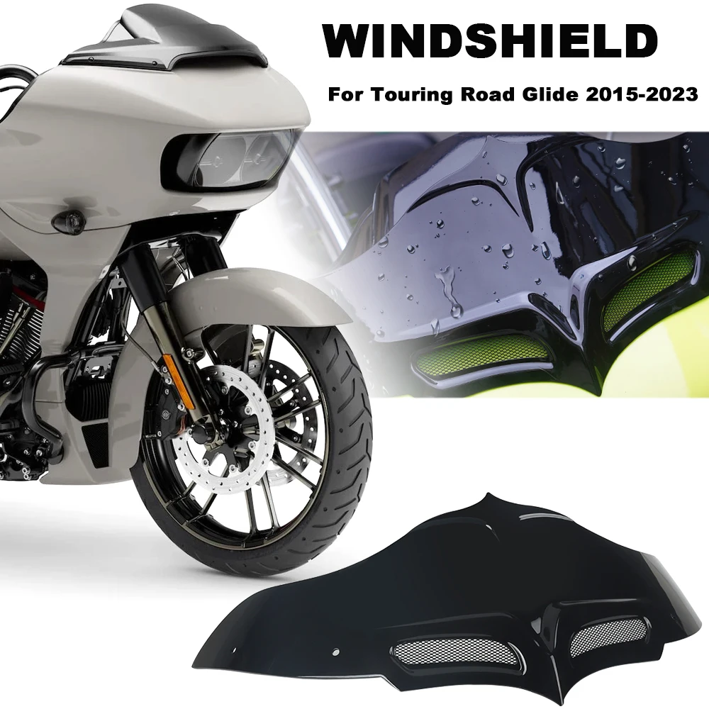 

Motorcycle Wind Deflector Fairing Case Wave Black Upper Windscreen For Harley Touring Road Glide Windshields 2015-2023 2022 2021
