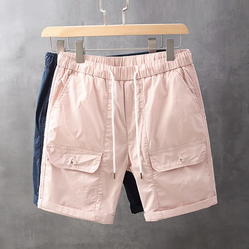 Summer New Trendy Men's Casual Shorts Pink Loose Straight Cargo Five-Point Shorts Trendy Versatile