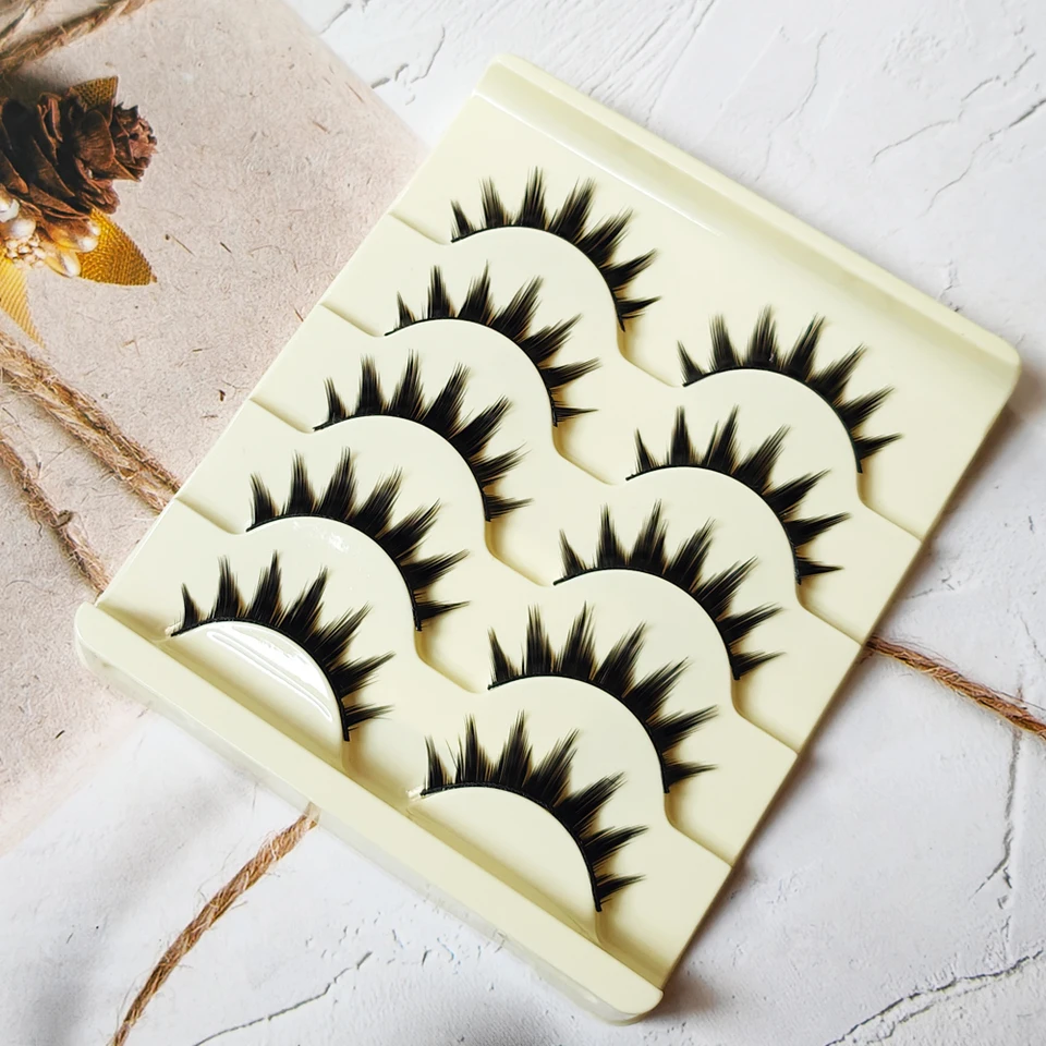 5 Pares de Pestañas Postizas Ojo de Gato Largas y Gruesas Cosplay Extensión de Pestañas Ahumadas Naturales Maquillaje Hechas a Mano Reutilizables 4