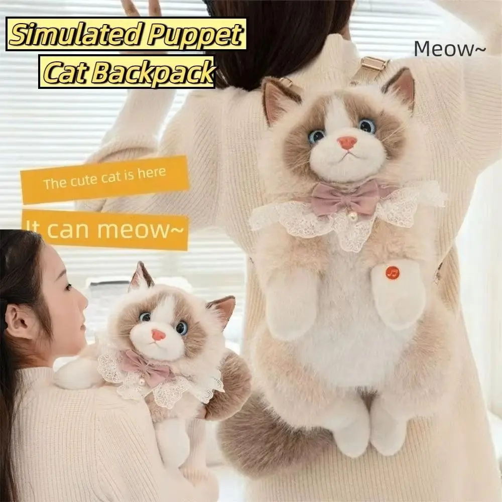 Neue Modische Hochwertige Realistische Katzen-Simulationspuppe Katzen-Rucksack Weicher Flauschiger Niedlicher Cartoon-Katzen-Rucksack Schultaschen Tagesrucksack